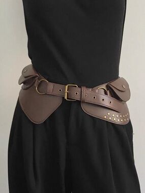 Brown Faux Leather Belt Bag with Stud Details